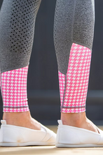 Load image into Gallery viewer, Youths Bare Performance Riding Tights- Grey/Pink Houndstooth
