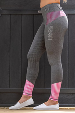 Load image into Gallery viewer, Youths Bare Performance Riding Tights- Grey/Pink Houndstooth
