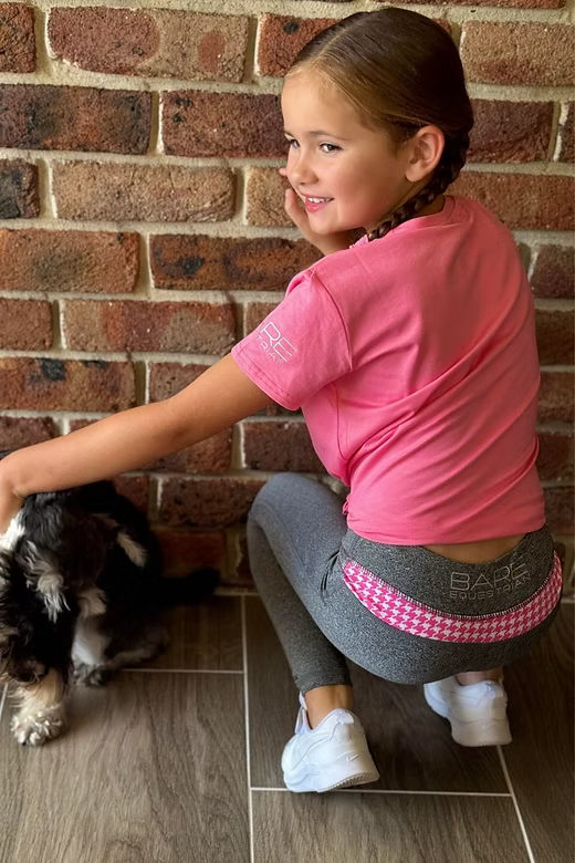 Bare Babes Performance Tights - Grey with Pink Houndstooth