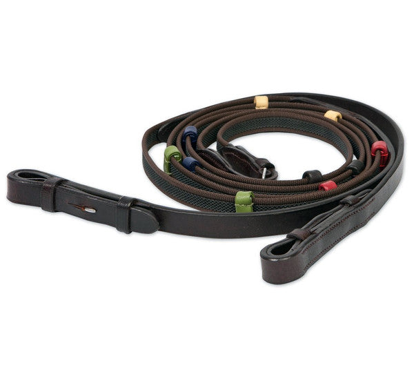 Camelot Rainbow Stop Anti-Slip Grip Reins - childrens brown