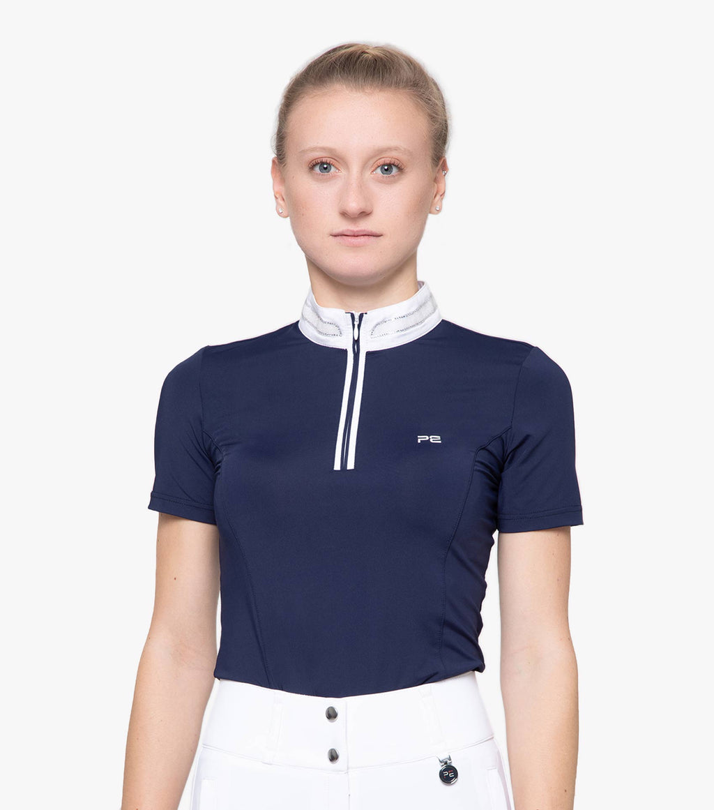 Maria Laides Short Sleeve Diamante Show Shirt- navy